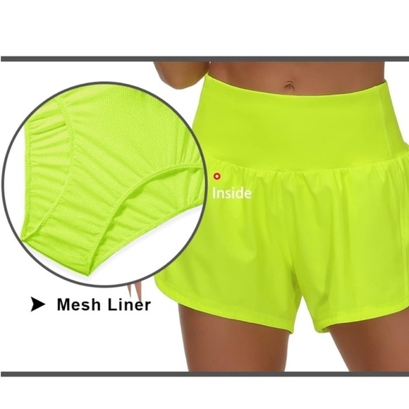 The Gym People Size Large High-Waisted Bright Yellow Running Shorts. - Picture 5 of 8